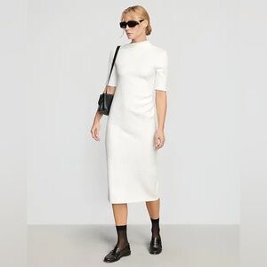 Modern Citizen Knit White Asymmetric Neckline Midi Dress